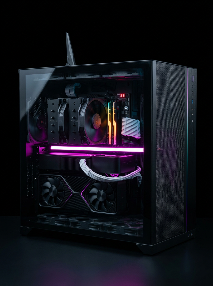 The Local AI Ireland machine — a cyberpunk-styled AI computer glowing with neon light